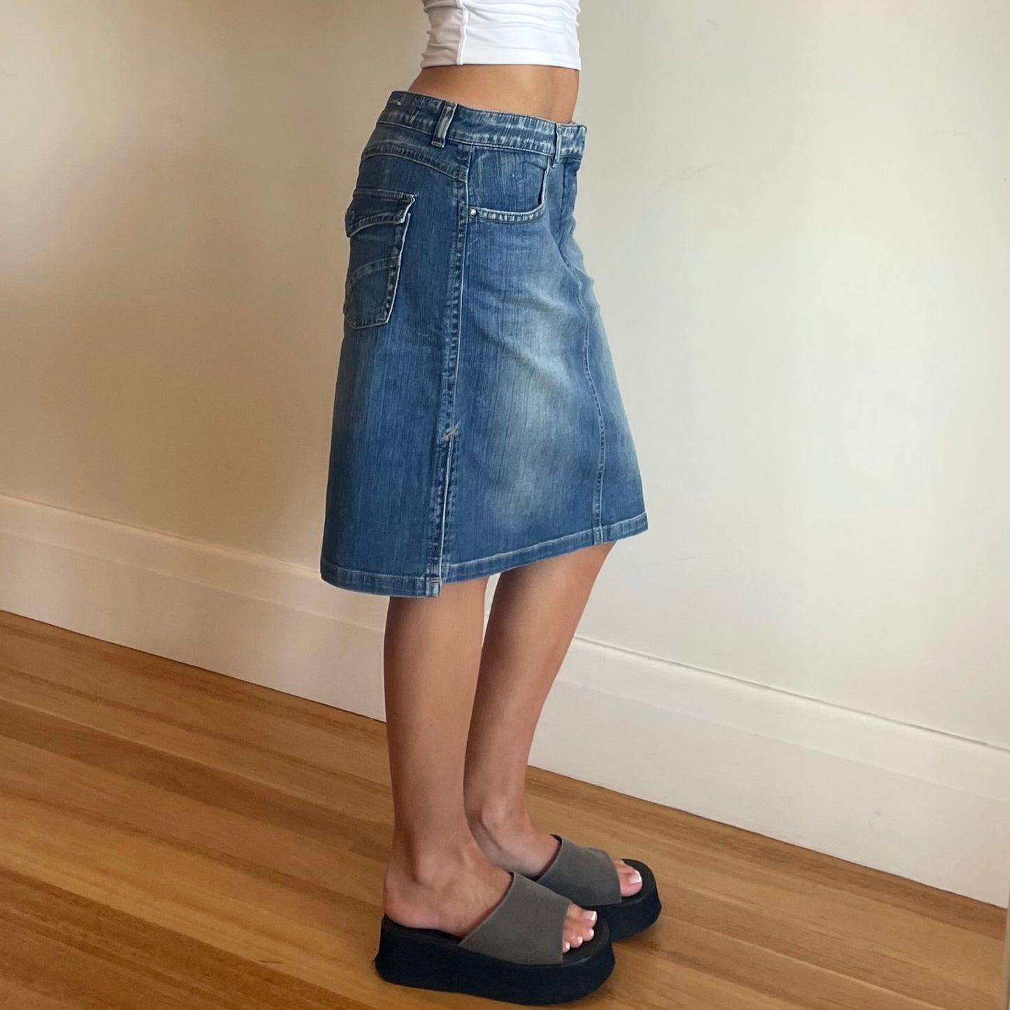 y2k denim midi skirt