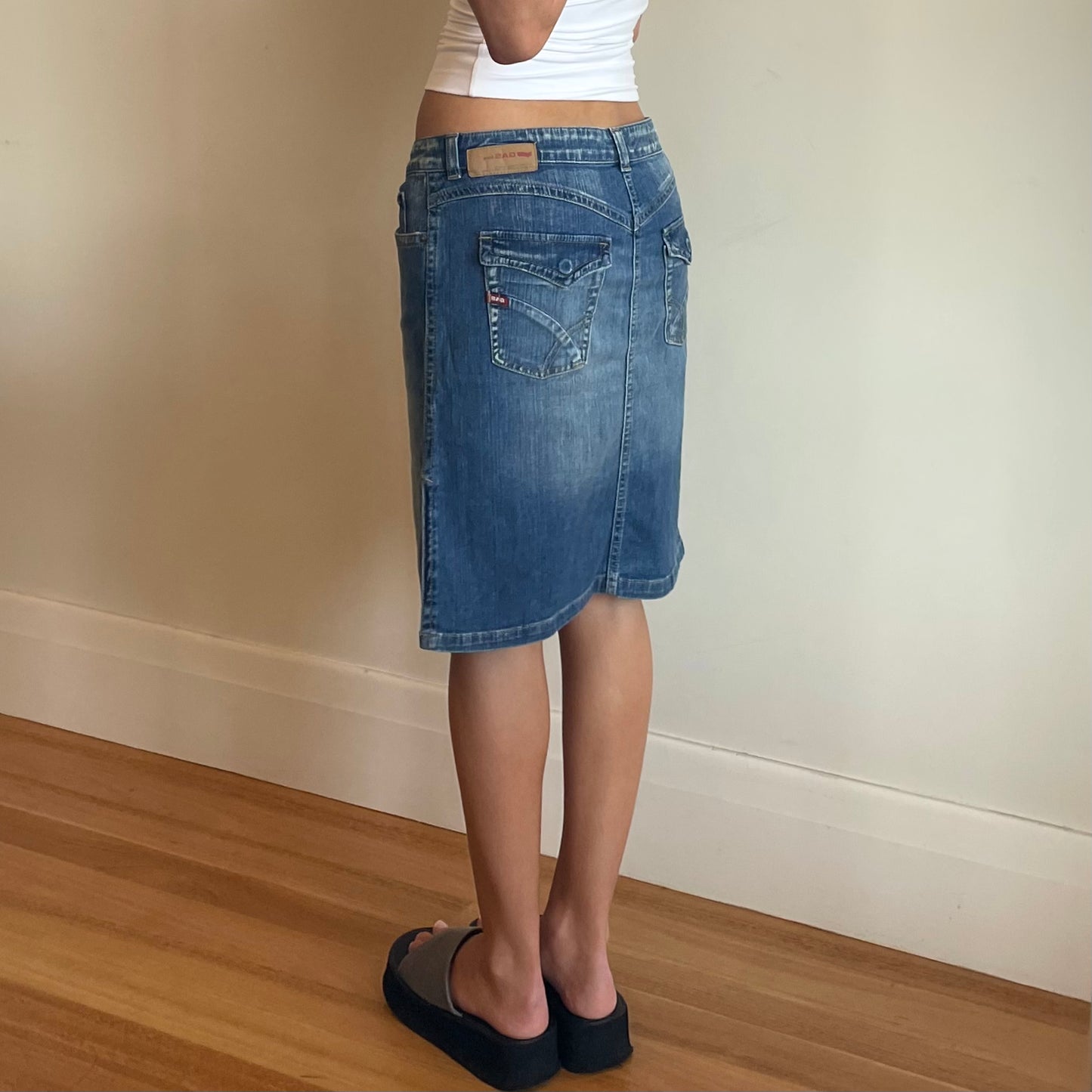 y2k denim midi skirt