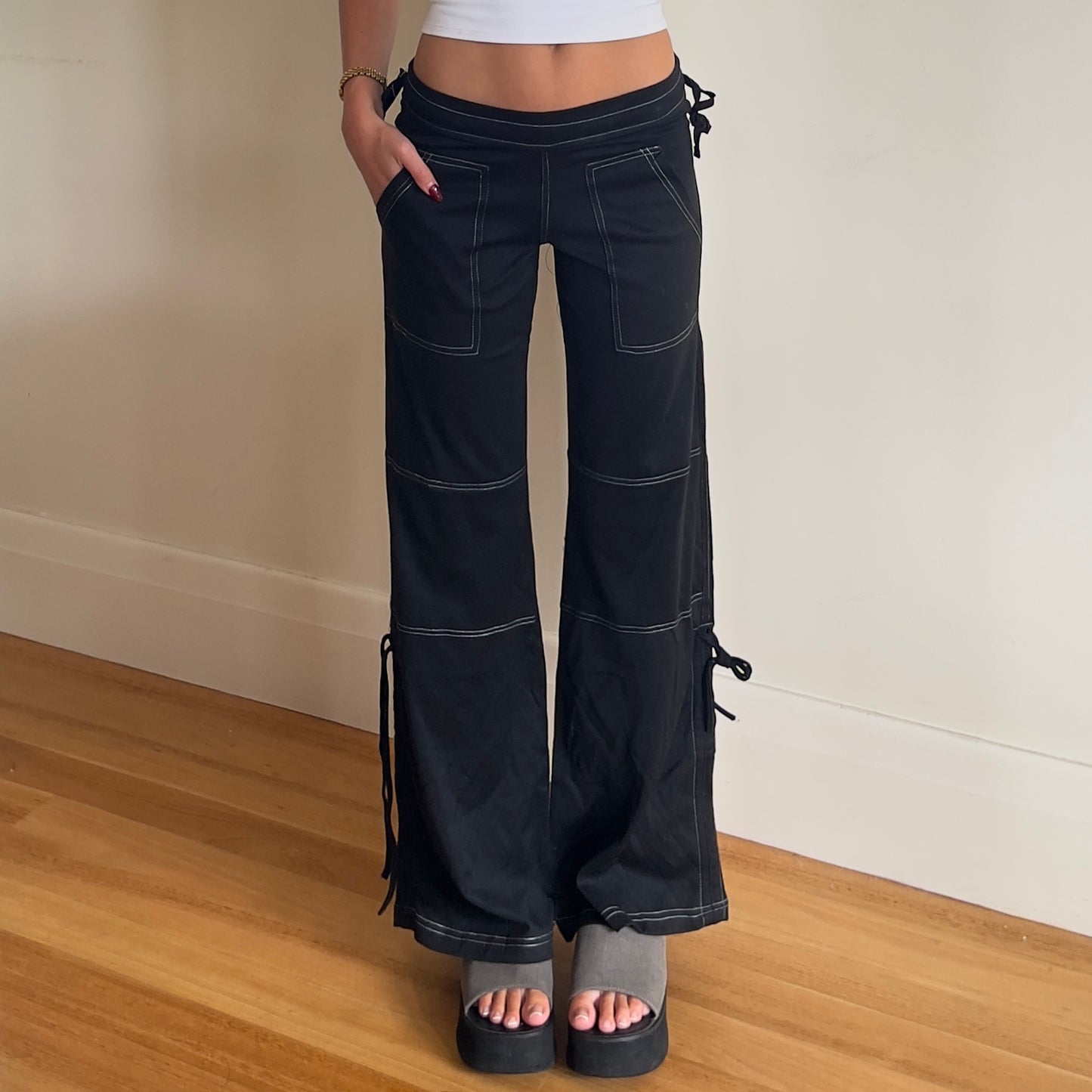 black contrast stitch pants