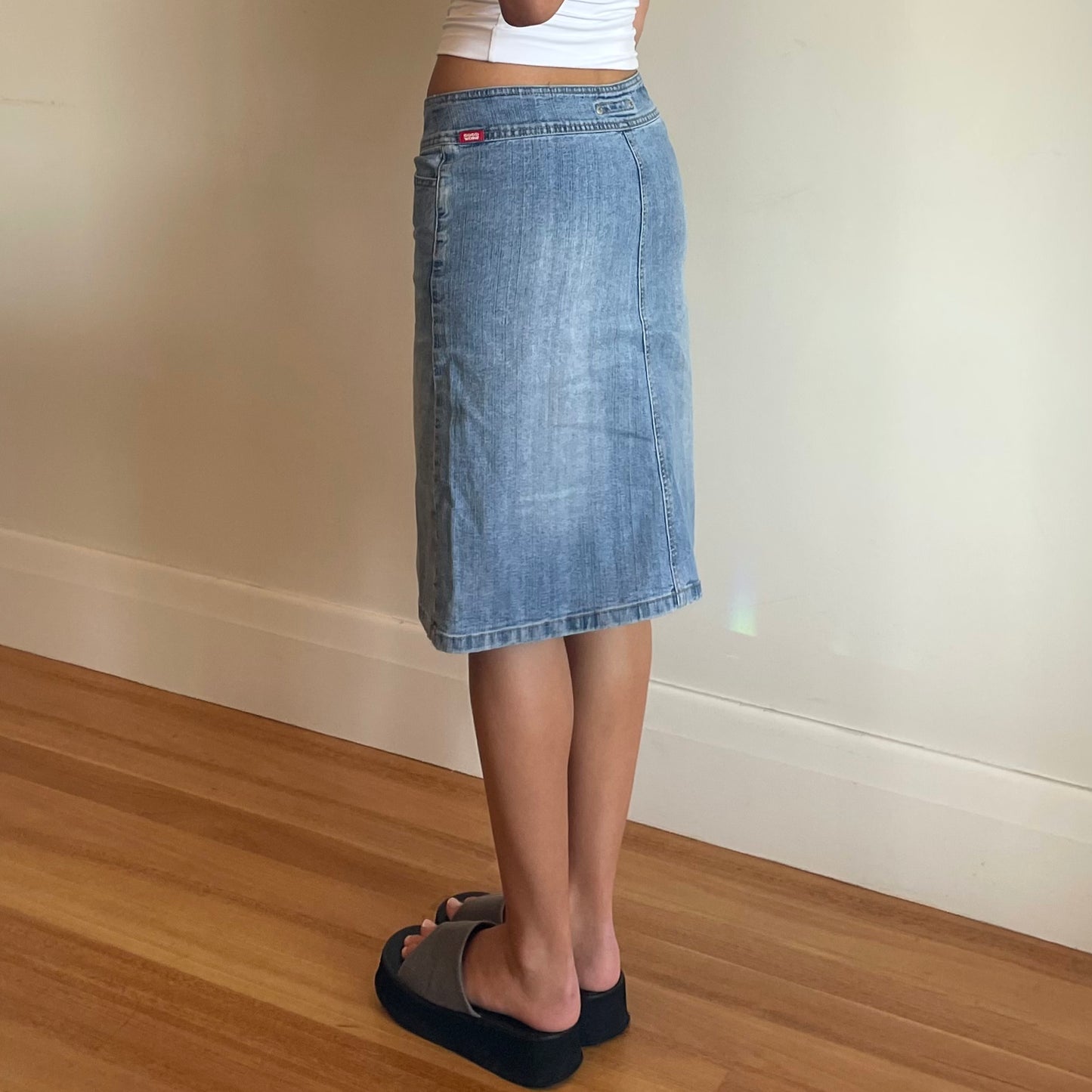 y2k denim midi skirt