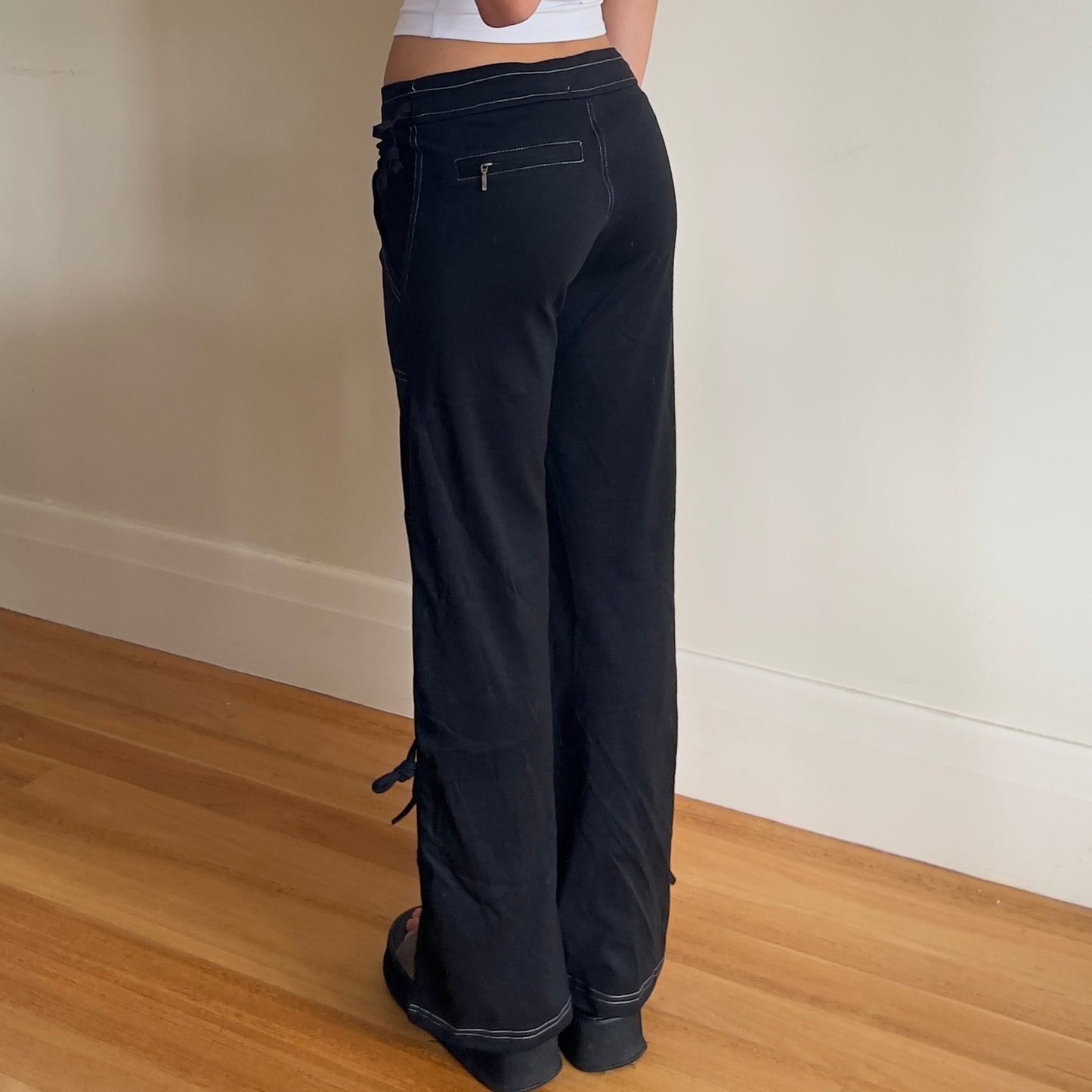 black contrast stitch pants