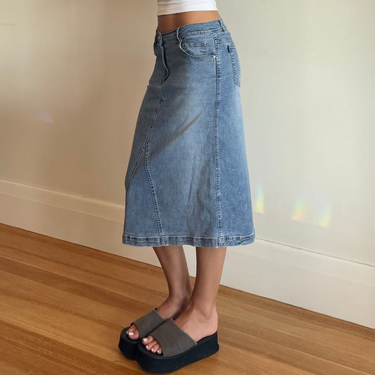 y2k denim midi skirt