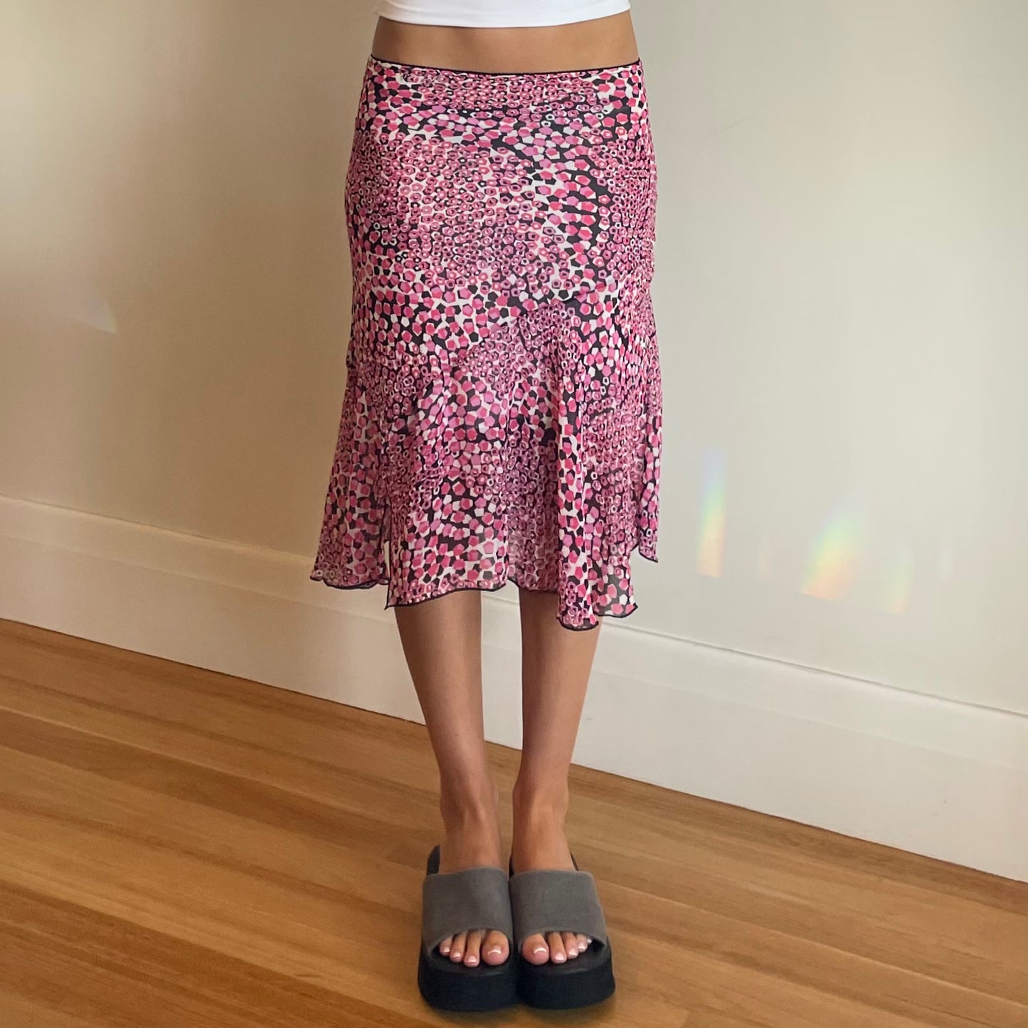 vintage patterned midi skirt