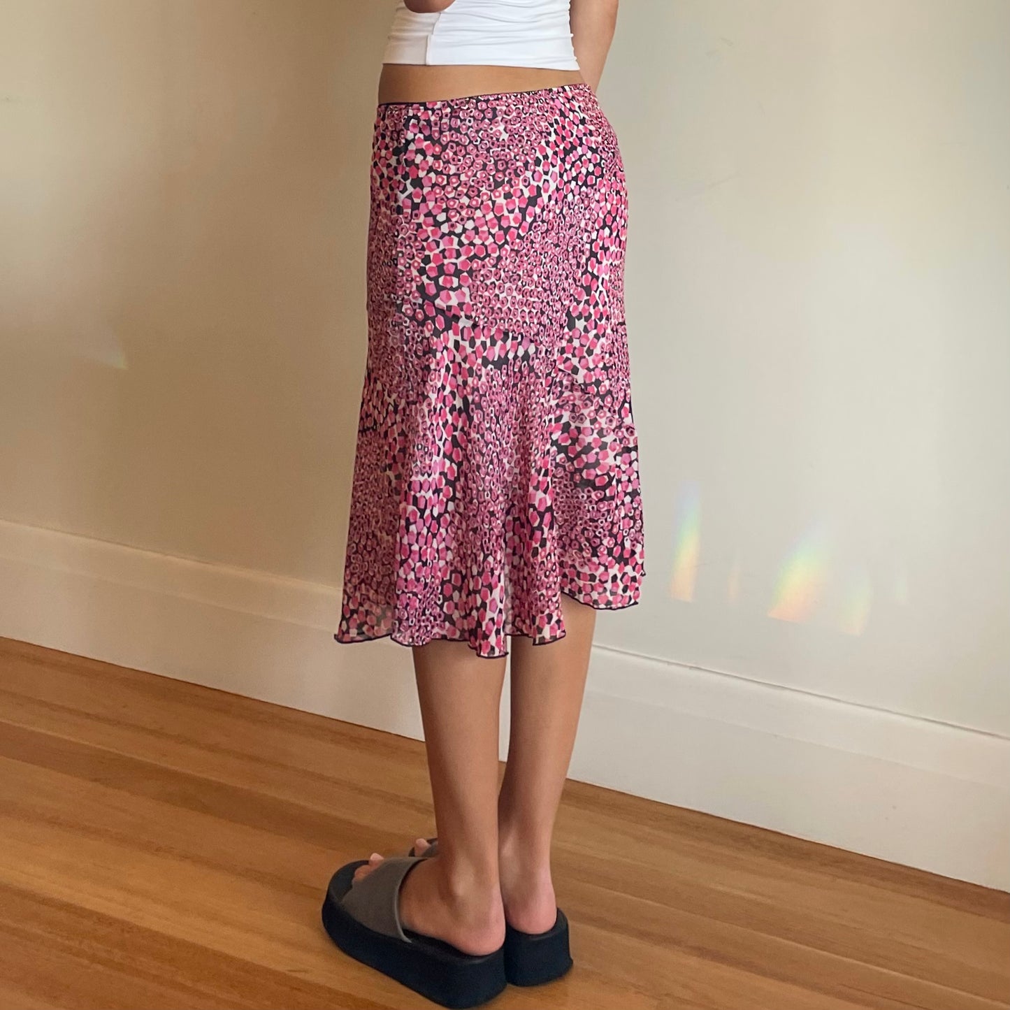 vintage patterned midi skirt