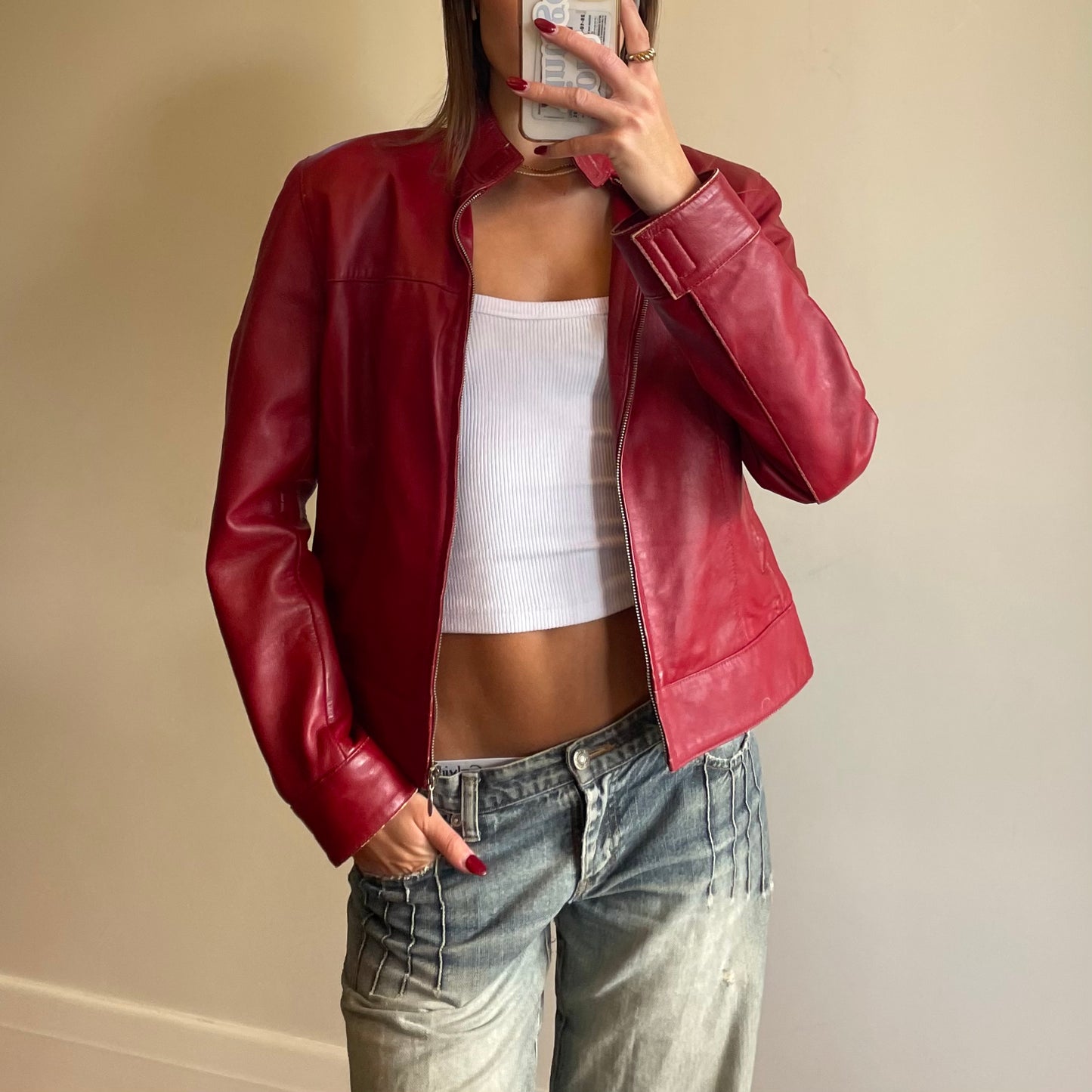 vintage red leather jacket