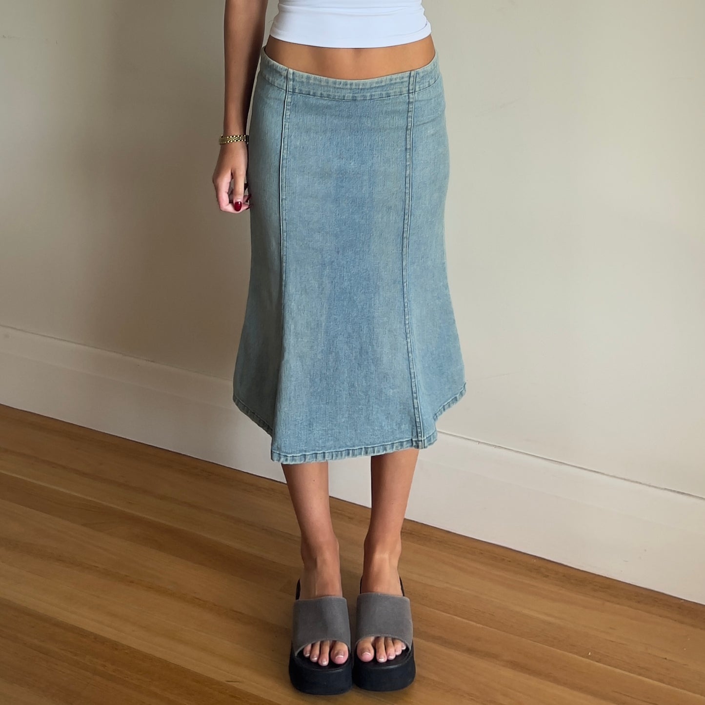 denim midi skirt