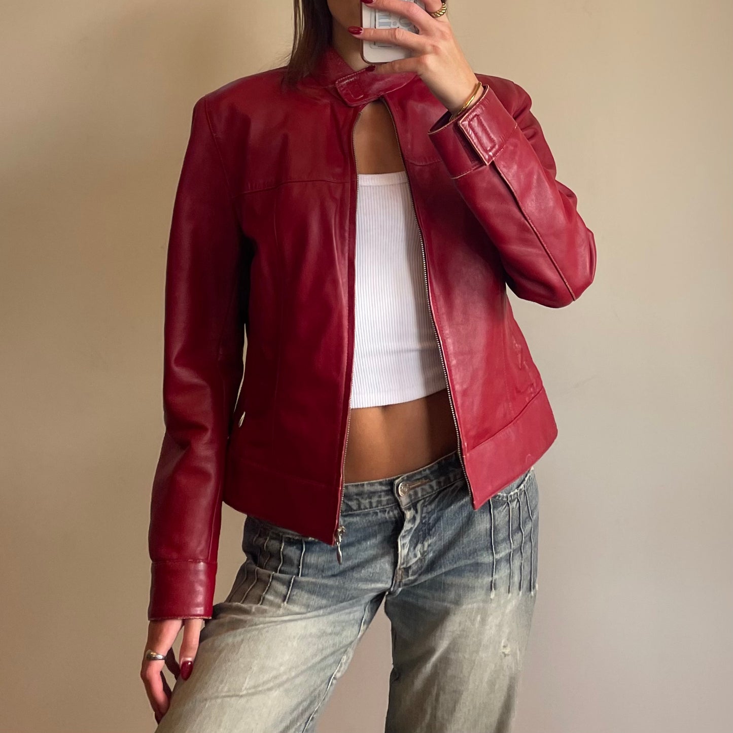 vintage red leather jacket