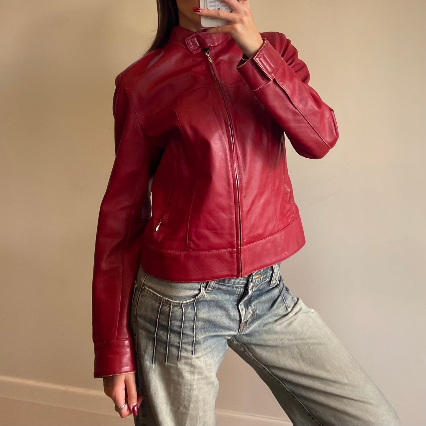 vintage red leather jacket