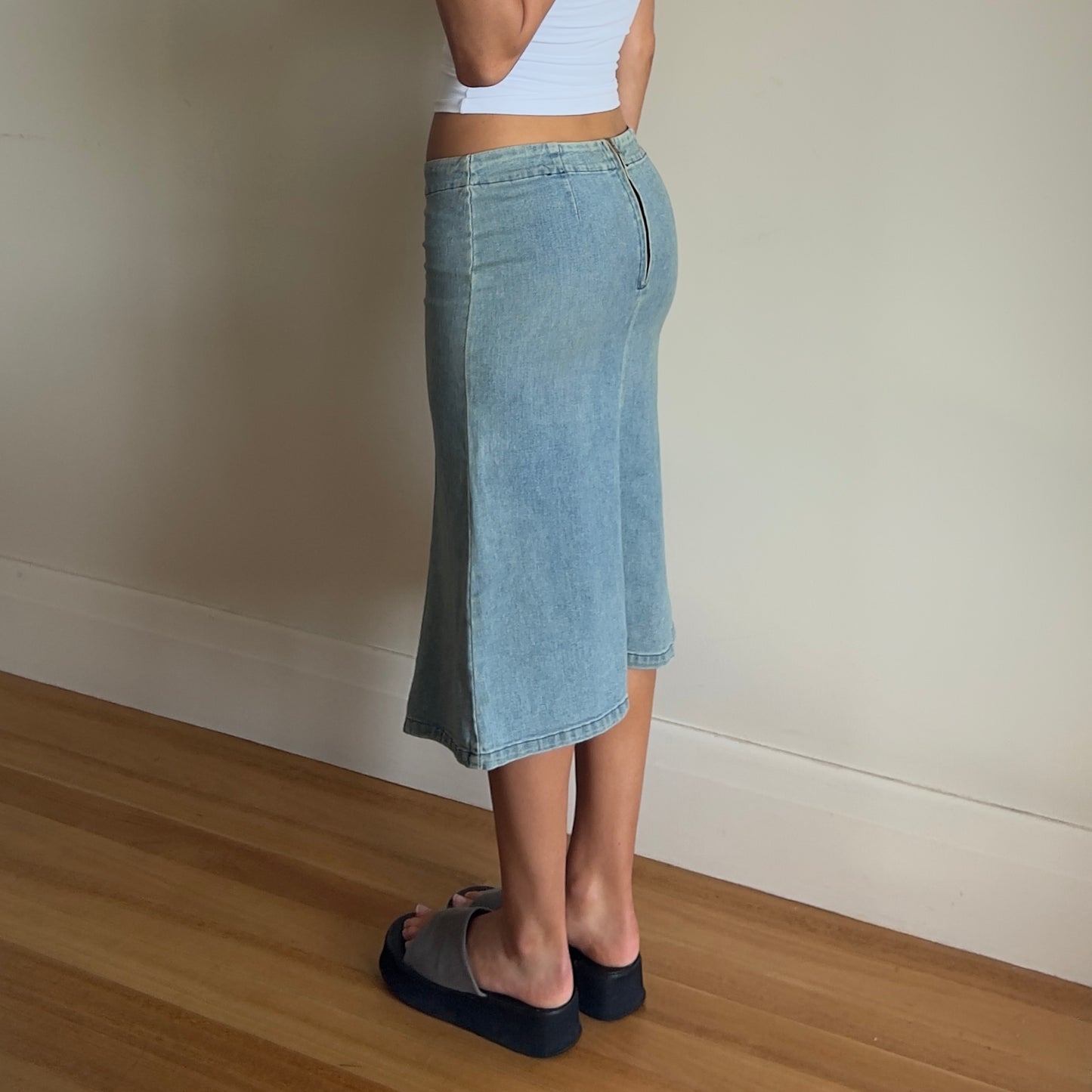 denim midi skirt