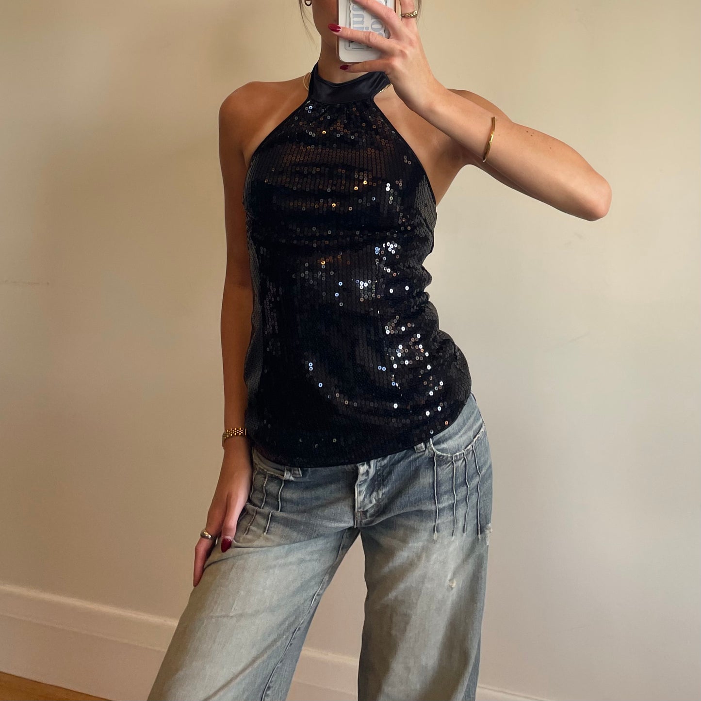 90s sequin halter top