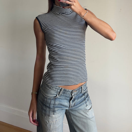 stripe turtle neck tank