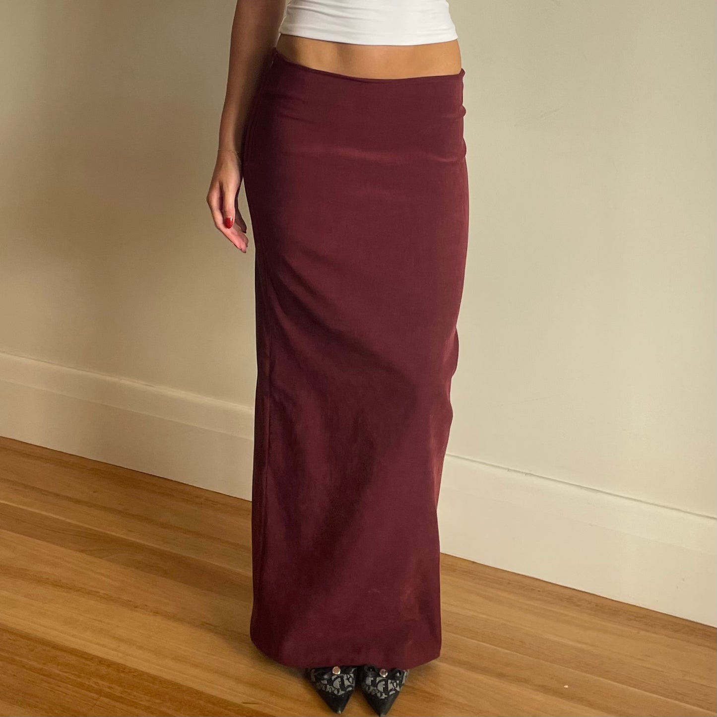 90s burgundy maxi skirt