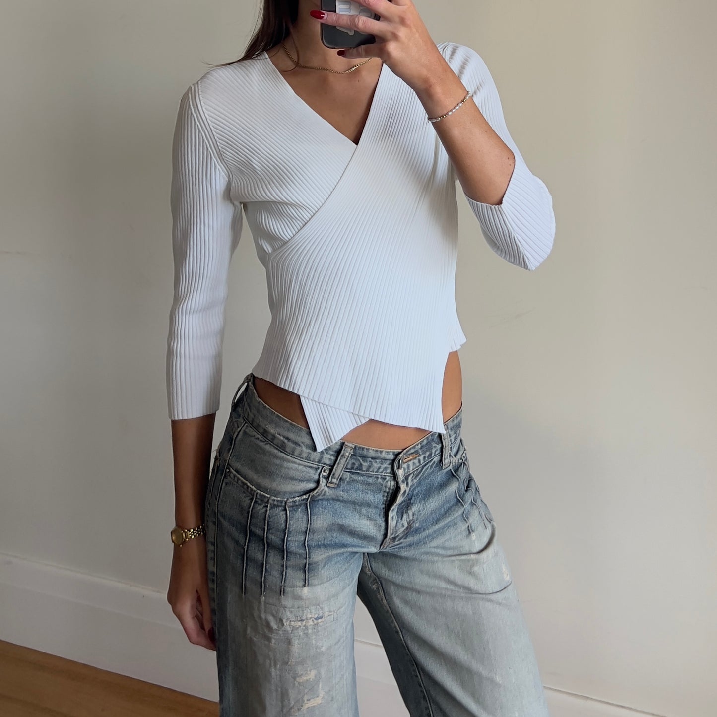 white ribbed knit