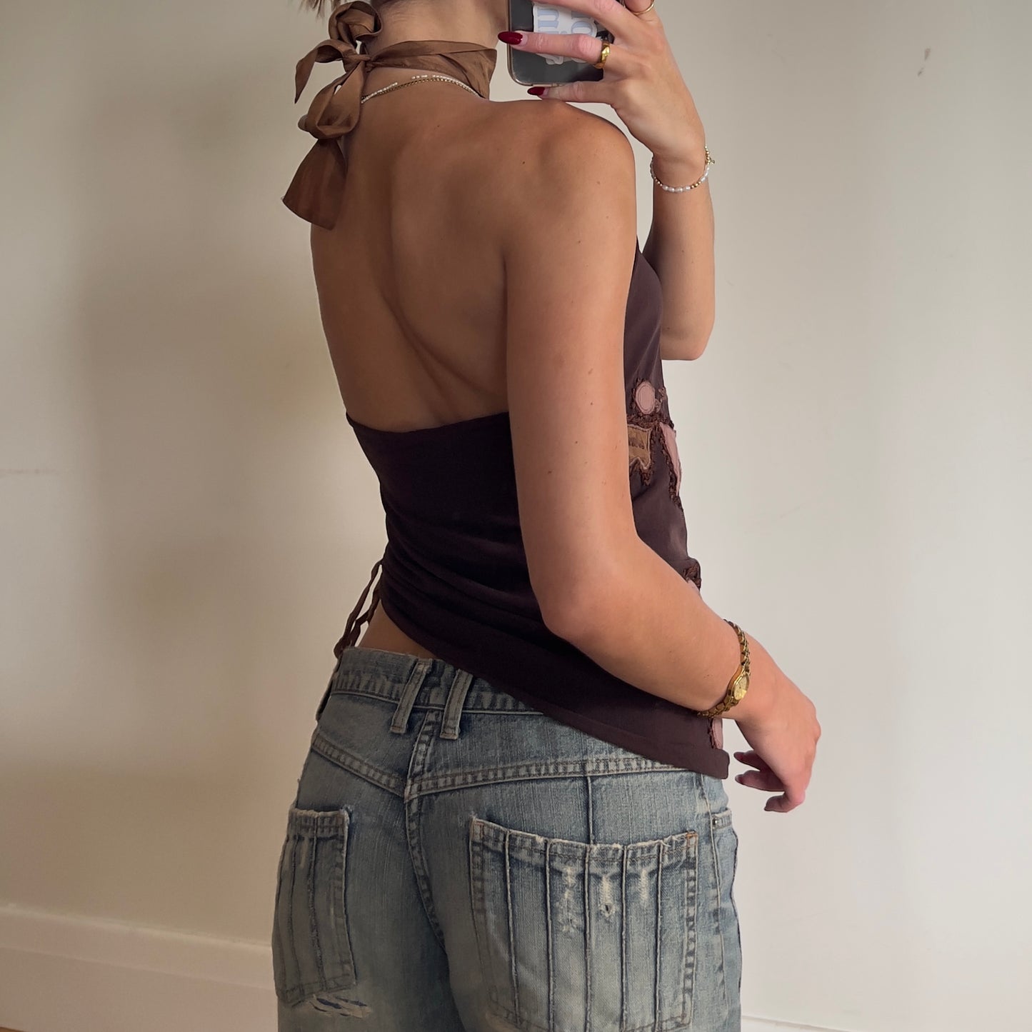 brown floral halter top