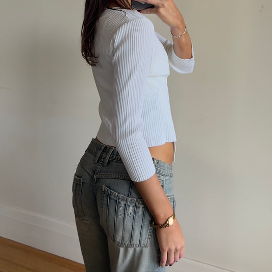 white ribbed knit
