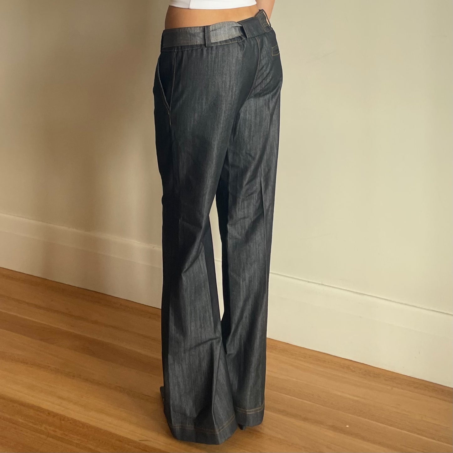 low rise wide leg trousers