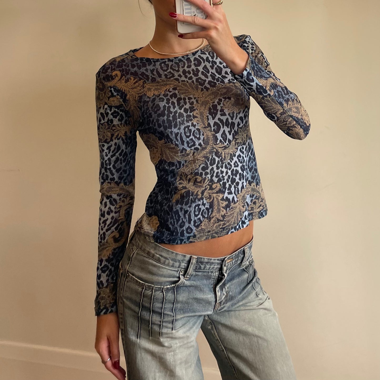 animal print mesh long sleeve