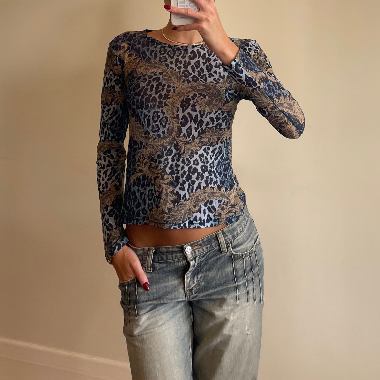 animal print mesh long sleeve