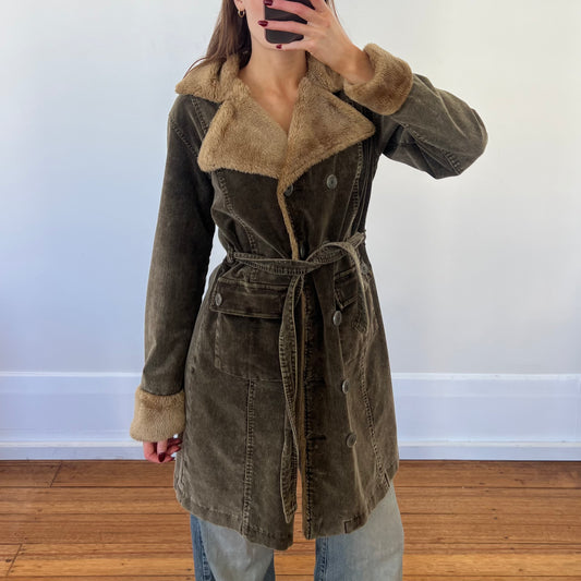 olive corduroy trench coat
