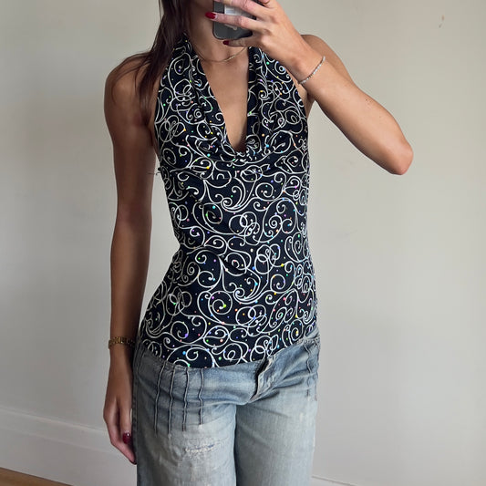 graphic print halter top