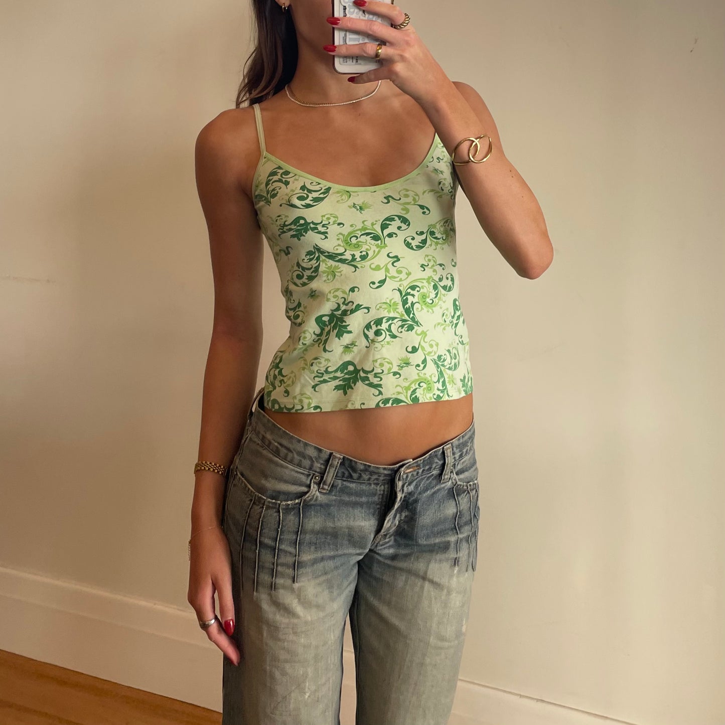 graphic print green cami