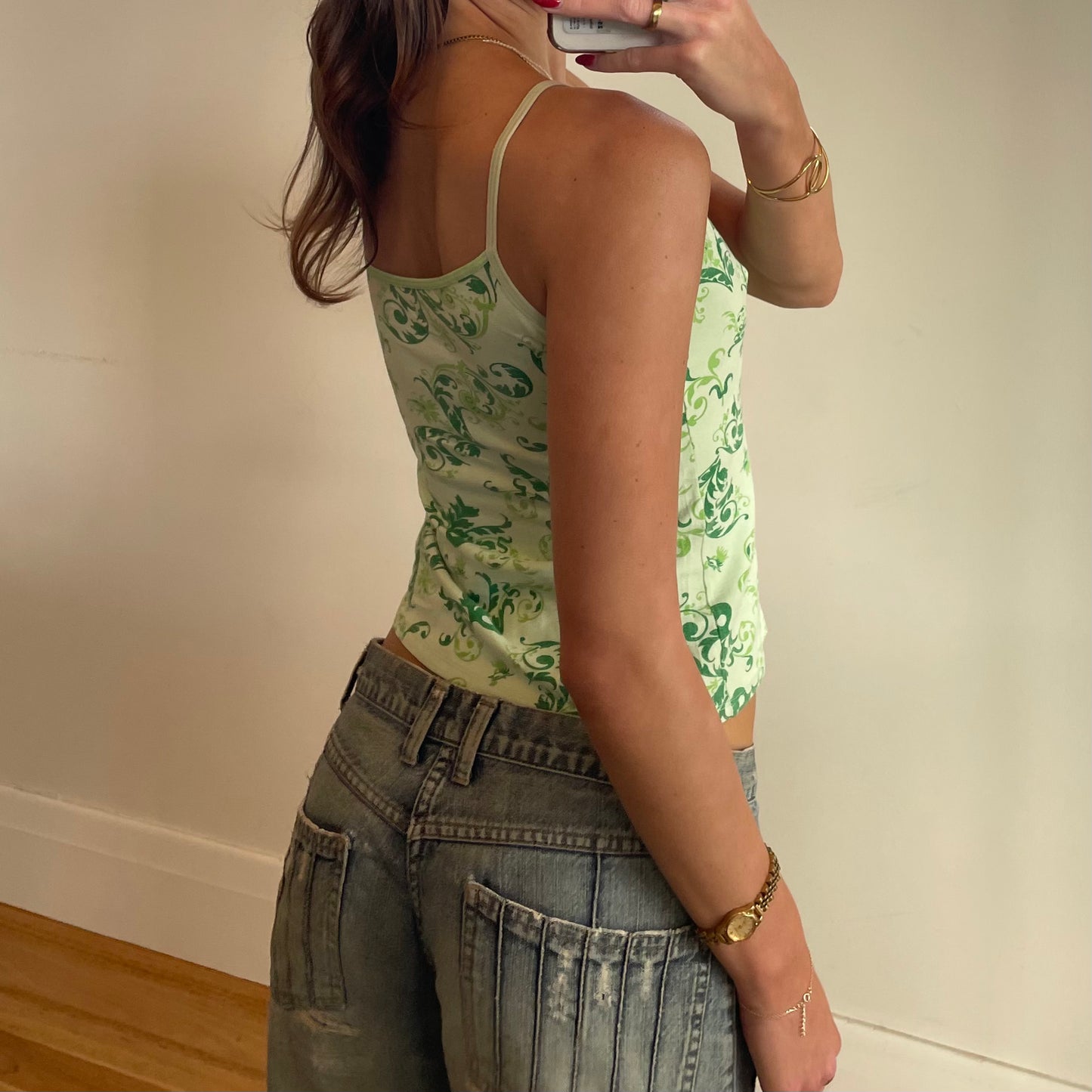 graphic print green cami