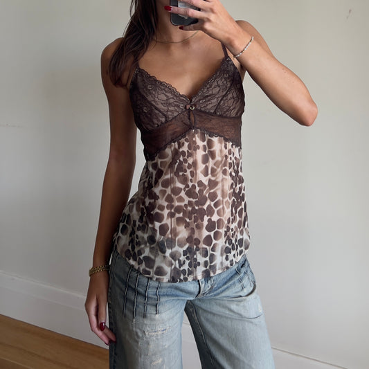 graphic print lace cami