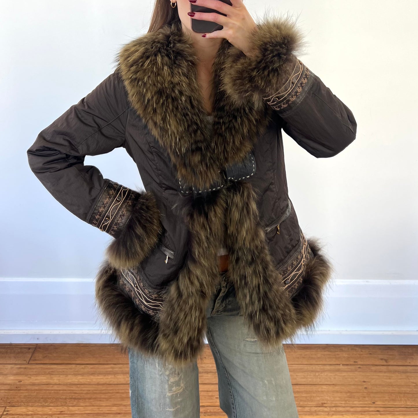 fur trim leather detail jacket