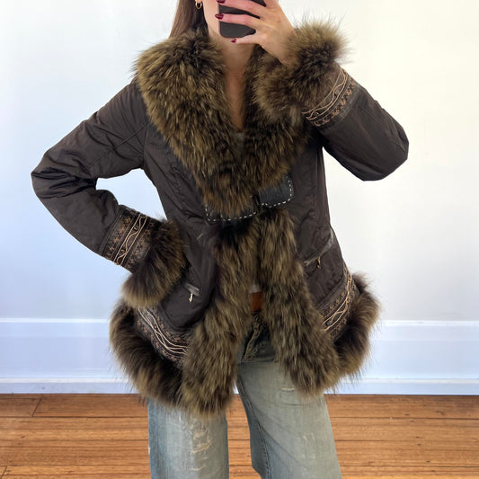 fur trim leather detail jacket