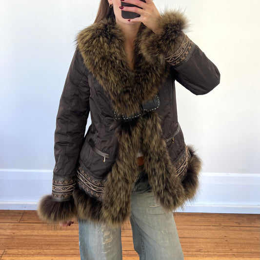 fur trim leather detail jacket