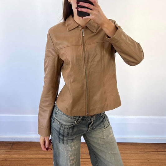 tan leather jacket