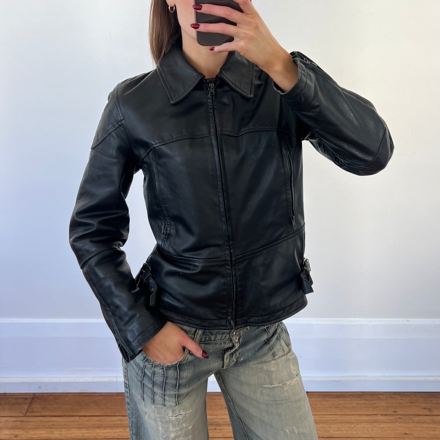 black leather jacket