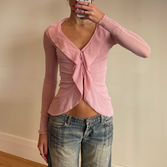 sheer pink blouse