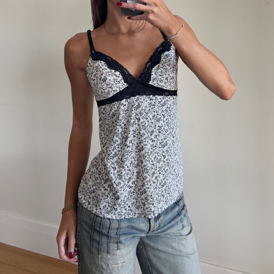 black lace trim floral cami
