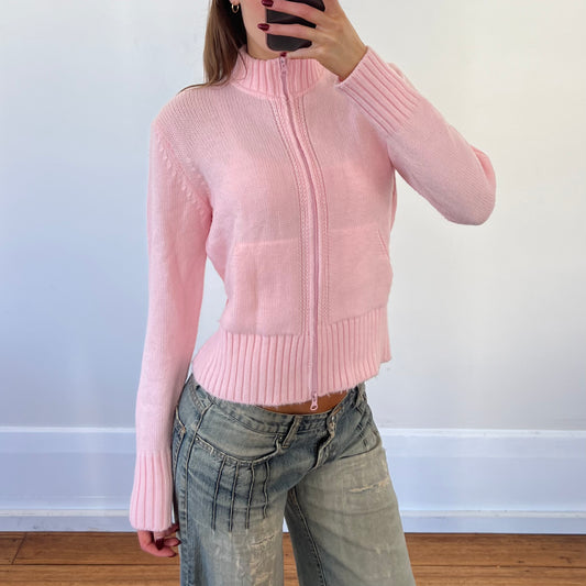 pink zip up wool knit