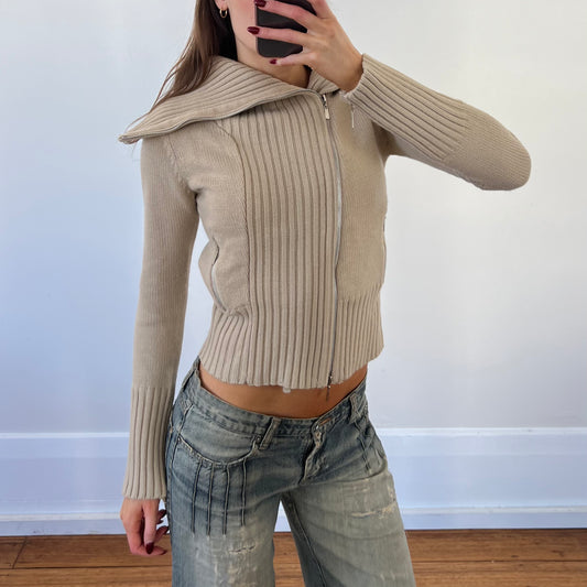 beige zip up knit