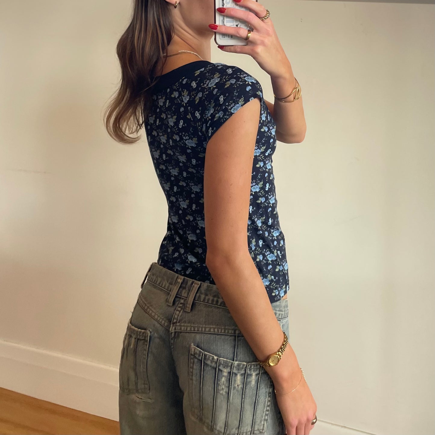 floral wide-neck top