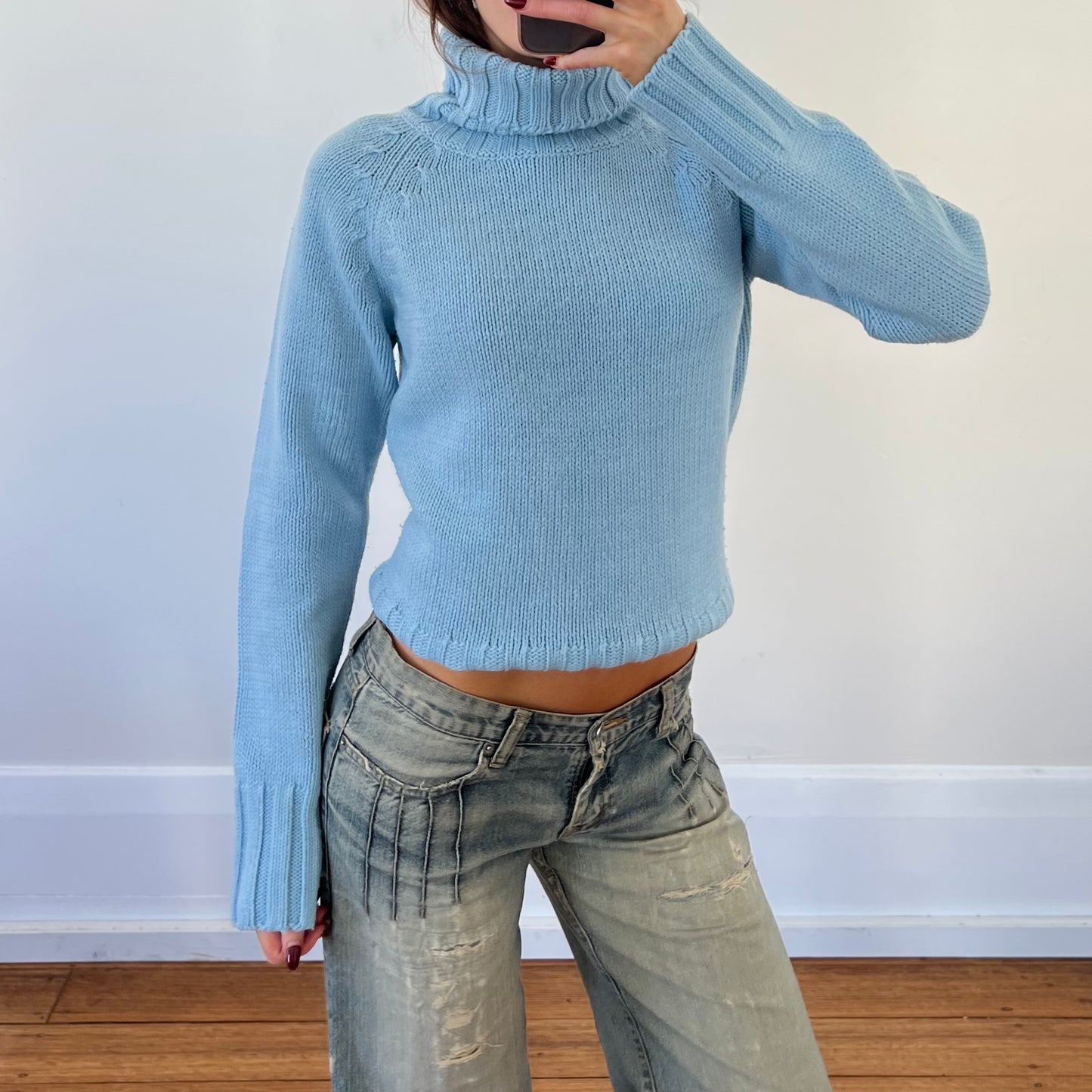 blue knit sweater