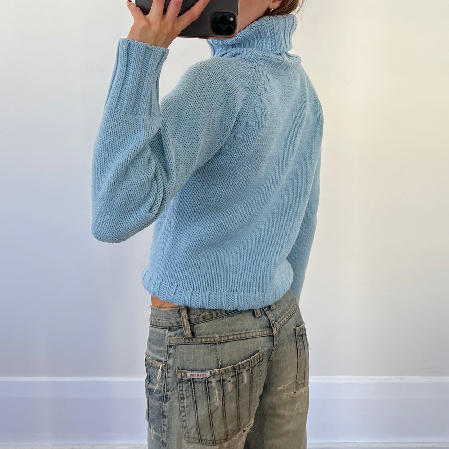 blue knit sweater