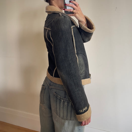 90s winter denim zip-up jacket