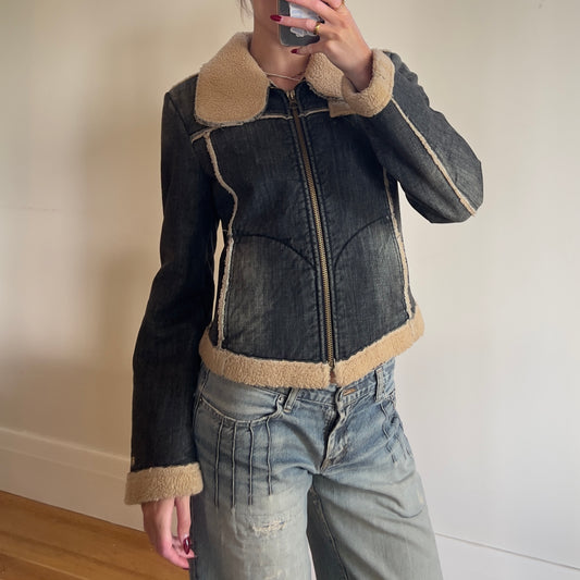 90s winter denim zip-up jacket