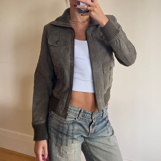 90s green suede leather jacket