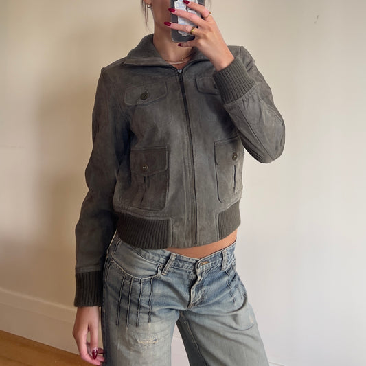 90s green suede leather jacket