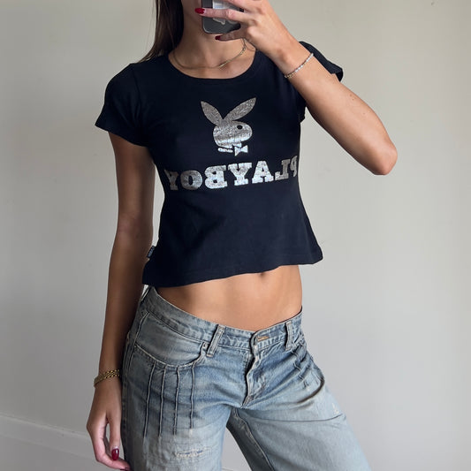 black/silver Playboy baby tee