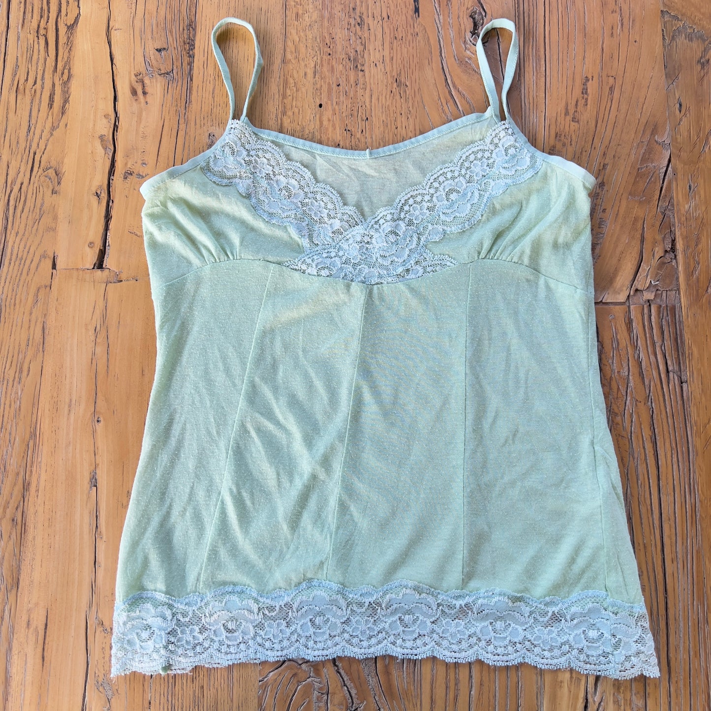 green lace trim cami