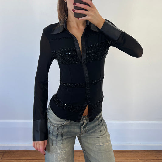 black sheer beaded shirt