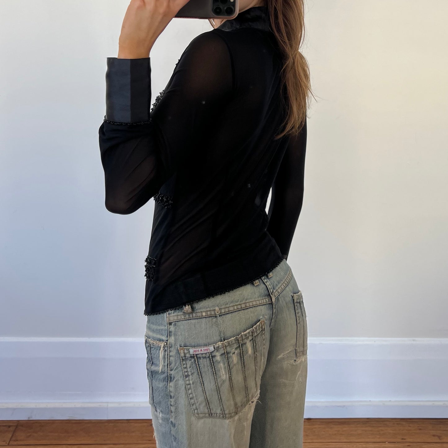 black sheer beaded shirt