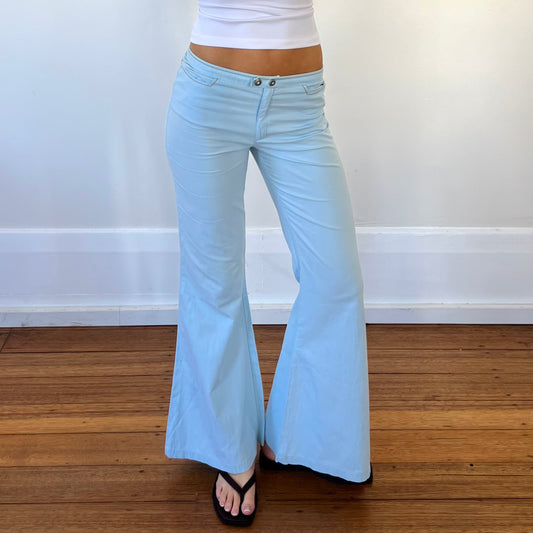 blue linen/cotton flared pants