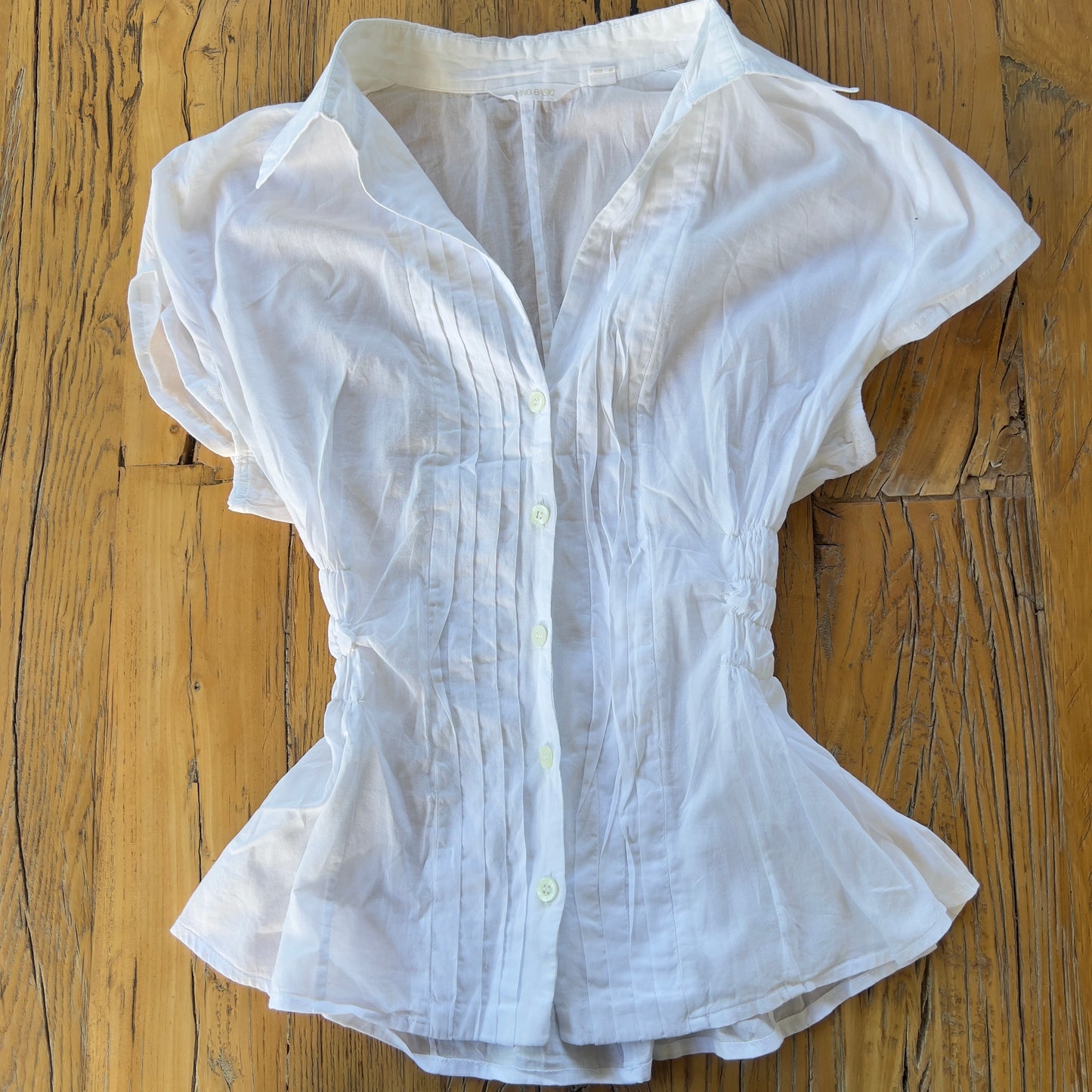 white reworked ruched shirt