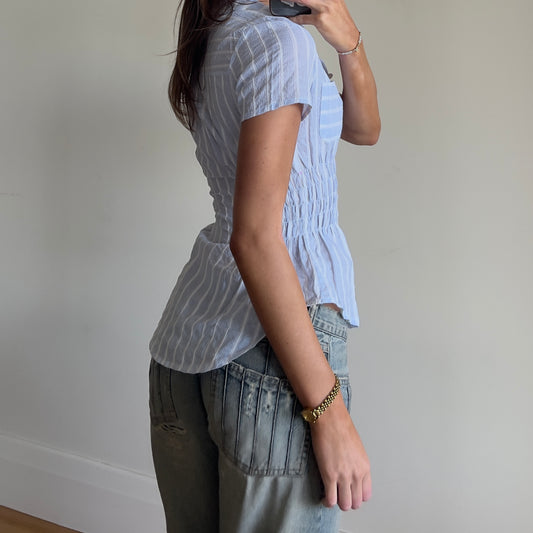 blue ruched reworked shirt